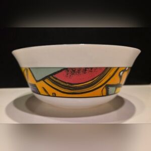 Vtg Arcopal France Santiago/Patchwork Opal Glass Retro 1980's 9.25" Serving Bowl